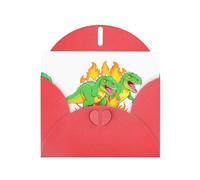 WHJSHOP Biglietto di auguri con stampa di dinosauri in fiamme, carta perlescente di alta qualità, effetto perlato su entrambi i lati, busta in carta perlata con fibbia d'amore