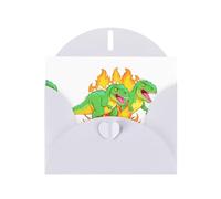 WHJSHOP Biglietto di auguri con stampa di dinosauri in fiamme, carta perlescente di alta qualità, effetto perlato su entrambi i lati, busta in carta perlata con fibbia d'amore