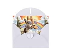 WHJSHOP Biglietto di auguri con stampa di giraffa sotto l'arcobaleno, carta perlescente di alta qualità, effetto perlato su entrambi i lati, busta in carta perlata con fibbia d'amore