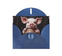 WHJSHOP Biglietto di auguri con stampa di maiale che tiene un vaso, carta perlescente di alta qualità, effetto perlato su entrambi i lati, busta di carta con fibbia d'amore