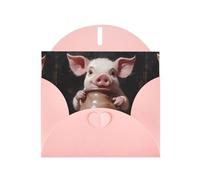 WHJSHOP Biglietto di auguri con stampa di maiale che tiene un vaso, carta perlescente di alta qualità, effetto perlato su entrambi i lati, busta di carta con fibbia d'amore