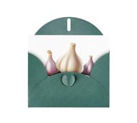 WHJSHOP - Biglietto di auguri con stampa di spicchi d'aglio, colore verde scuro, carta perlescente di alta qualità, double face, effetto perlato, busta di carta perlata
