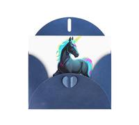 WHJSHOP Biglietto di auguri con stampa di unicorni al neon, carta perlescente di alta qualità, effetto perlato su entrambi i lati, busta in carta perlata