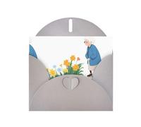 WHJSHOP Biglietto di auguri grigio con stampa della nonna che guarda il mare di fiori, perfetto per San Valentino, anniversario di matrimonio e inviti per feste