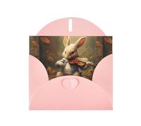 WHJSHOP Biglietto di auguri rosa con coniglietto che suona il violino, perfetto per San Valentino, anniversario di matrimonio e inviti per feste