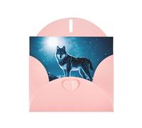 WHJSHOP Biglietto di auguri rosa con lupo sulla montagna innevata, 10,2 x 15,2 cm, per Natale, compleanni dei bambini, San Valentino, anniversari di matrimonio e inviti per feste