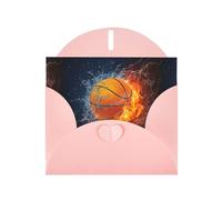 WHJSHOP Biglietto di auguri rosa con motivo a pallacanestro sul fuoco e fiamma d'acqua, 10,2 x 15,2 cm, per Natale, compleanni, San Valentino, anniversari di matrimonio e inviti per feste