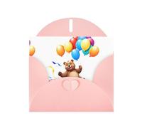 WHJSHOP Biglietto di auguri rosa con orso che insegue palloncini stampa perfetto per San Valentino, anniversario di matrimonio e inviti per feste