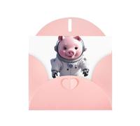 WHJSHOP Biglietto di auguri rosa con stampa astronauta con maialino rosa, perfetto per San Valentino, anniversario di matrimonio e inviti per feste