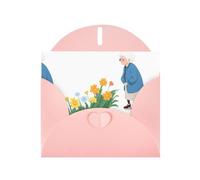 WHJSHOP Biglietto di auguri rosa con stampa della nonna che guarda il mare di fiori, perfetto per San Valentino, anniversario di matrimonio e inviti per feste