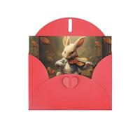 WHJSHOP Biglietto di auguri rosso con coniglietto che suona il violino, perfetto per San Valentino, anniversario di matrimonio e inviti per feste