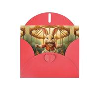 WHJSHOP Biglietto di auguri rosso con coniglietto su carosello, perfetto per San Valentino, anniversario di matrimonio e inviti per feste