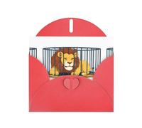 WHJSHOP Biglietto di auguri rosso con leone nella gabbia, perfetto per San Valentino, anniversario di matrimonio e inviti per feste