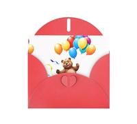 WHJSHOP Biglietto di auguri rosso con orso che insegue palloncini stampa perfetto per San Valentino, anniversario di matrimonio e inviti per feste