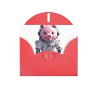 WHJSHOP Biglietto di auguri rosso con stampa astronauta con maialino rosa, perfetto per San Valentino, anniversario di matrimonio e inviti per feste