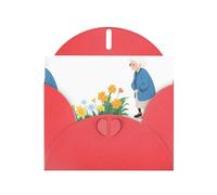 WHJSHOP Biglietto di auguri rosso con stampa della nonna che guarda il mare di fiori, perfetto per San Valentino, anniversario di matrimonio e inviti per feste