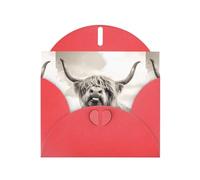 WHJSHOP Biglietto di auguri rosso divertente con mucca delle Highland 10,2 x 15,2 cm per Natale, compleanni dei bambini, San Valentino, anniversari di matrimonio e inviti per feste