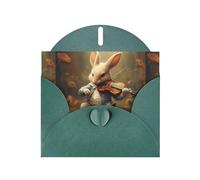 WHJSHOP Biglietto di auguri verde scuro con coniglietto che suona il violino, perfetto per San Valentino, anniversario di matrimonio e inviti per feste