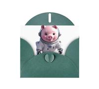 WHJSHOP Biglietto di auguri verde scuro con stampa astronauta con maiale rosa, perfetto per San Valentino, anniversario di matrimonio e inviti per feste