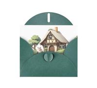 WHJSHOP Biglietto di auguri verde scuro con stampa "Big Bad Wolf Outside the Thatched Cottage", perfetto per San Valentino, anniversario di matrimonio e inviti per feste