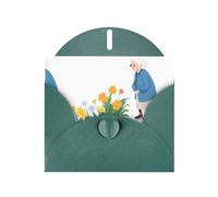 WHJSHOP Biglietto di auguri verde scuro con stampa della nonna che guarda il mare di fiori, perfetto per San Valentino, anniversario di matrimonio e inviti per feste