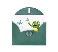 WHJSHOP Biglietto di auguri verde scuro con stampa di rana che insegue farfalle, perfetto per San Valentino, anniversario di matrimonio e inviti per feste