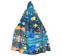 WHJSHOP Blu Underwater World Of Fish Picture Halloween Adulto Mantello Con Cappuccio Uomini E Donne Abbigliamento Mantello Gioco di Ruolo