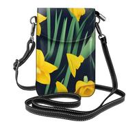 WHJSHOP Borsa a tracolla del telefono di vibrazione della piccola donna del cuoio dell'immagine del fiore del narciso, impermeabile e durevole