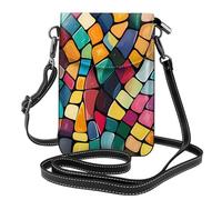 WHJSHOP Borsa a tracolla del telefono di vibrazione delle piccole donne del cuoio dell'immagine astratta del mosaico, impermeabile e durevole
