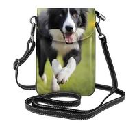 WHJSHOP Borsa a tracolla del telefono di vibrazione delle piccole donne di cuoio dell'immagine del Border Collie, impermeabile e durevole