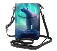 WHJSHOP Borsa a tracolla per telefono a tracolla da donna con immagine dell'orso polare dell'aurora boreale, impermeabile e durevole