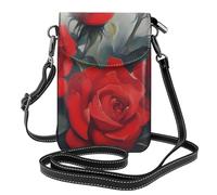 WHJSHOP Borsa del telefono di vibrazione della borsa a tracolla delle piccole donne di cuoio dell'immagine delle rose rosse, impermeabile e durevole