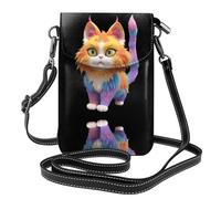 WHJSHOP Borsa pelosa variopinta del telefono di vibrazione della borsa a tracolla delle piccole donne di cuoio dell'immagine del gatto, impermeabile e durevole