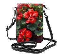 WHJSHOP Borsa rossa del telefono di vibrazione della tracolla delle piccole donne di cuoio dell'immagine dei gerani piccoli, impermeabile e durevole