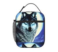 WHJSHOP Borsa termica portatile per il pranzo con stampa di lupo sotto la luna, adatta per studenti al lavoro e in viaggio