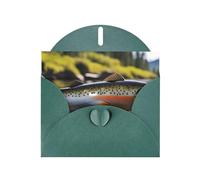 WHJSHOP Brook - Biglietto di auguri con stampa di pesca a mosca e pesca a mosca, carta perlescente di alta qualità, effetto perlato, con busta in carta perlata su entrambi i lati