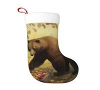 WHJSHOP Calze decorative natalizie con orso marrone che raccoglie mele per decorare durante Halloween, Natale e Capodanno