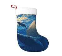 WHJSHOP Calze decorative natalizie con stampa balena nel grattacielo, per decorare Halloween, Natale e Capodanno