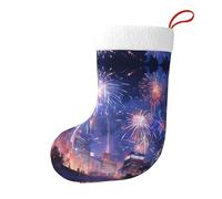 Whjshop Calzini natalizi stampati su entrambi i lati con motivo fuochi d'artificio nella città di notte per decorazioni interne per feste di grande capacità