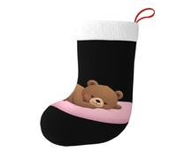 Whjshop Calzini natalizi stampati su entrambi i lati, con orsetto su cuscino, rosa, per feste di grande capacità, decorazioni per interni