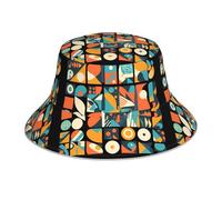 WHJSHOP Cappello alla pescatora con motivo retrò con frammenti di immagine riflettente, traspirante, per uomini e donne, per viaggi, campeggio, nero