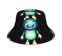 WHJSHOP Cappello alla pescatora riflettente con immagine di piccolo mostro glitterato, traspirante, per uomini e donne, per viaggi, campeggio, nero