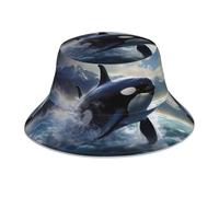WHJSHOP Cappello alla pescatora riflettente con stampa orca killer whale, traspirante, per uomini e donne, per viaggi, campeggio, nero