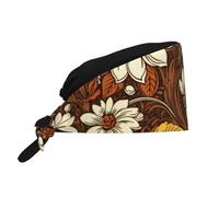 WHJSHOP Cappello da lavoro traspirante con stampa bianca con foglie morte per chef, infermieristica, spa, cura del viso, fitness