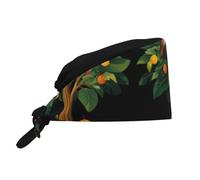 WHJSHOP Cappello da lavoro traspirante con stampa di frutta e uccelli sul grande albero, per chef, infermieristica, spa, cura del viso, fitness, nero