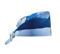 WHJSHOP Cappello da lavoro traspirante con stampa di orso polare montagna innevata per chef, infermieristica, spa, cura del viso, fitness, nero