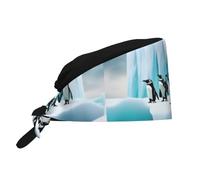 WHJSHOP Cappello da lavoro traspirante con stampa di pinguini sull'iceberg per chef, infermieristica, spa, cura del viso, fitness, nero