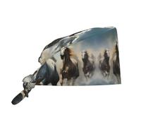 WHJSHOP Cappello da lavoro traspirante per cavalli che corrono selvaggi nel fiume stampa per chef, infermieristica, spa, cura del viso, fitness, nero