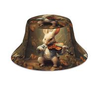 WHJSHOP Cappello da pescatore con immagine di coniglietto che suona il violino riflettente, traspirante, per uomini e donne, per viaggi, campeggio, nero