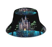 WHJSHOP Castello sotto il mare Stampato Riflettente Bucket Hat Uomo e Donna Casual Outdoor Nero